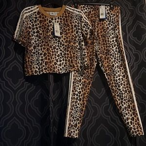 NEW Adidas originals leopard cheetah crop top Lrg & Lrg tights outfit set